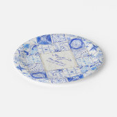 Waterverf Rustieke Country Blue White Tegel Diamon Papieren Bordje (Gekanteld)