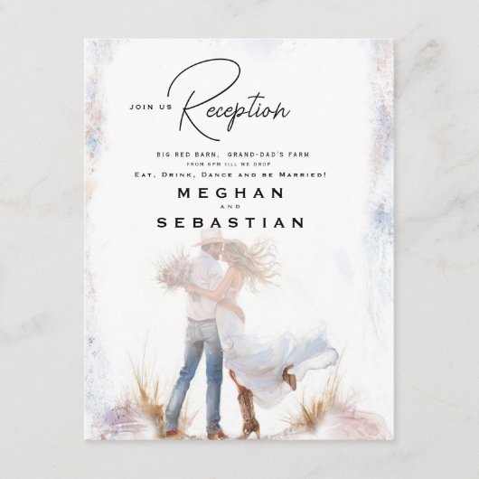 Waterverf rustieke cowboy bruiloft informatiekaartje (Voorkant)