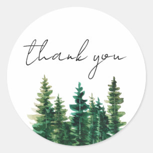 Waterverf rustieke dennenbomen dank u ronde sticker