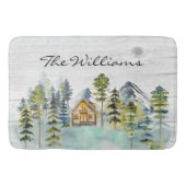 Waterverf rustieke Foggy Forest Mountain Cabin Badmat (Voorkant)