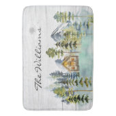 Waterverf rustieke Foggy Forest Mountain Cabin Badmat (Voorkant Verticaal)