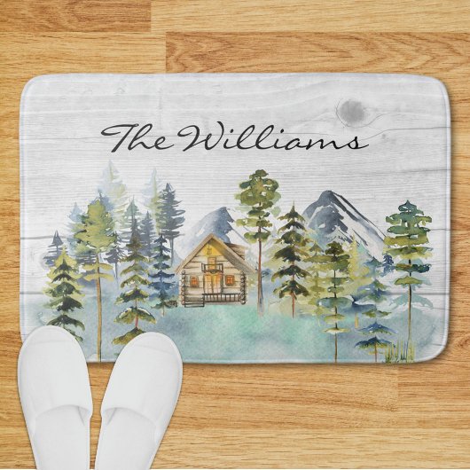 Waterverf rustieke Foggy Forest Mountain Cabin Badmat