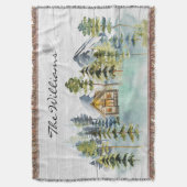 Waterverf rustieke Foggy Forest Mountain Cabin Deken (Voorkant Verticaal)