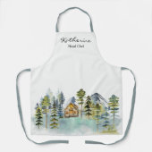 Waterverf rustieke Foggy Forest Mountain Cabin Schort (Voorkant)