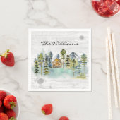 Waterverf rustieke Foggy Forest Mountain Cabin Servet (Insitu)