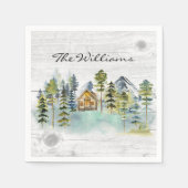 Waterverf rustieke Foggy Forest Mountain Cabin Servet (Voorkant)