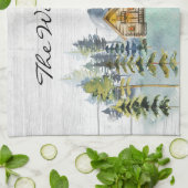 Waterverf rustieke Foggy Forest Mountain Cabin Theedoek (Gevouwen)