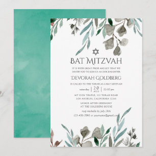 Waterverf Rustieke Groene Winter Bat Mitzvah Kaart