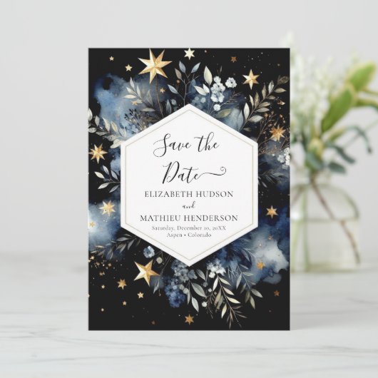 Waterverf rustieke hemelse bruiloft save the date (Staand voorkant)