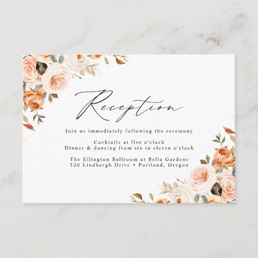 Waterverf rustieke Herfst bloemenbruiloft receptie Informatiekaartje (Voorkant)