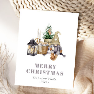 Waterverf Rustieke Hygge Kabouter Kerstkaart Feestdagenkaart
