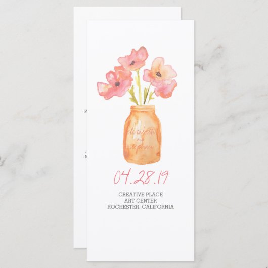 Waterverf rustieke Mason Jar bruiloft programma's (Voorkant / Achterkant)