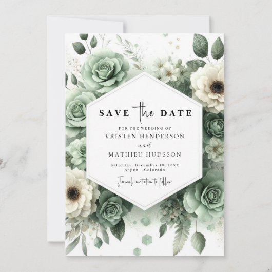 Waterverf Rustieke Minimal Sage Green Wedding Save The Date (Voorkant)