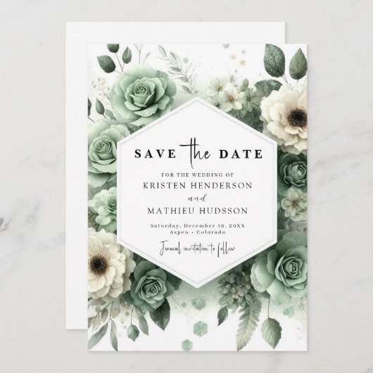 Waterverf Rustieke Minimal Sage Green Wedding Save The Date (Voorkant / Achterkant)