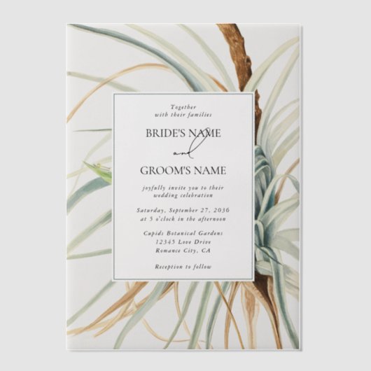 Waterverf rustieke neutraal boho botanische bruilo vellum uitnodigingen (Voorkant)