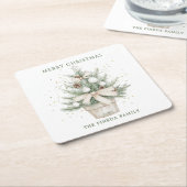 Waterverf rustieke potkerstboom vierkante kartonnen onderzetter (Schuin)
