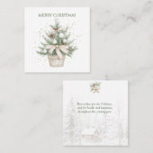 Waterverf rustieke potkerstboom vierkante visitekaartje (Voorkant / Achterkant)