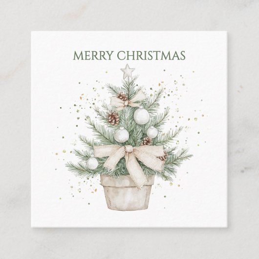Waterverf rustieke potkerstboom vierkante visitekaartje (Voorkant)