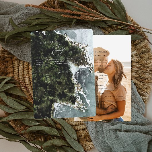 Waterverf rustieke westkust bruiloft kaart