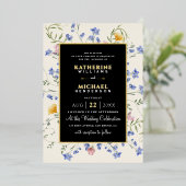 Waterverf Rustieke wilde bloemen weide bruiloft Folie Uitnodiging (Staand Voorkant)