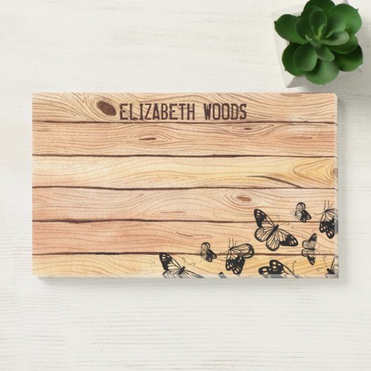 Waterverf Rustisch hout met Butterflies Naam toevo Post-it® Notes (Kantoor)