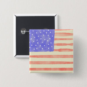 Waterverf Rustische Amerikaanse vlag Vierkante Button 5,1 Cm
