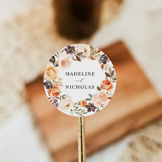 Waterverf Rustische Herfst Floral Wedding Ronde Sticker