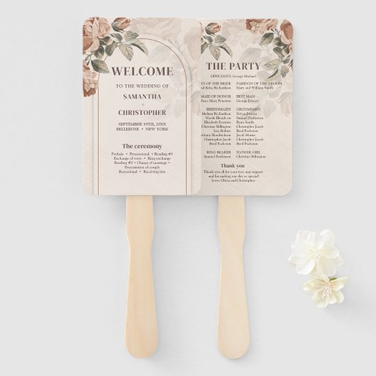 waterverf Rusty Terracotta roos Programma Handwaaier (Voorkant en achterkant)