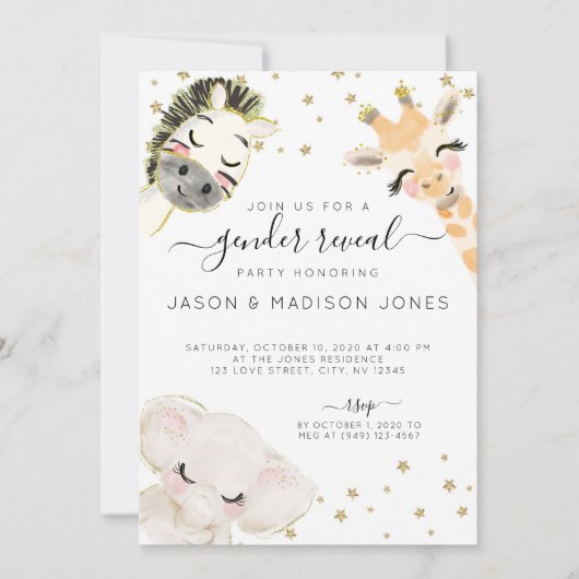 Waterverf Safari Animal Gender Release Invitation Aankondiging (Voorkant)