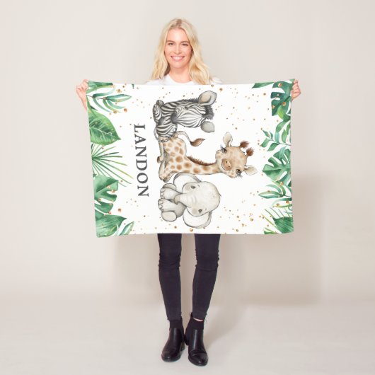 Waterverf Safari Animals Baby Boy Nursery Fleece Deken (In situ)