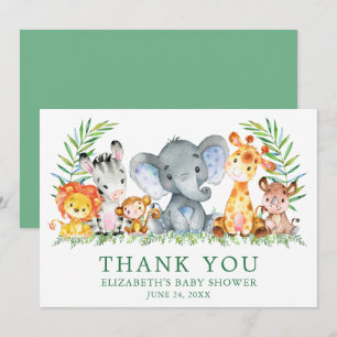 Waterverf Safari Animals Baby shower Green Bedankkaart