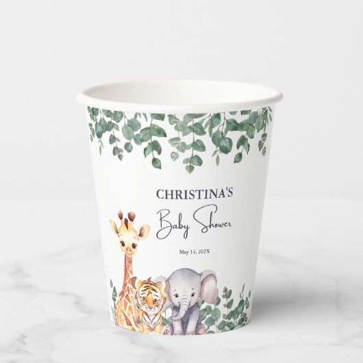 Waterverf Safari Animals Baby shower Papieren Bekers (Voorkant)