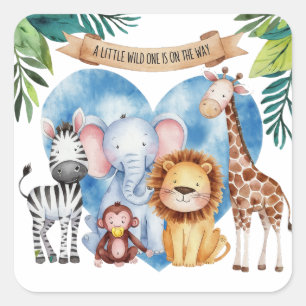 Waterverf Safari Animals Baby shower Vierkante Sticker