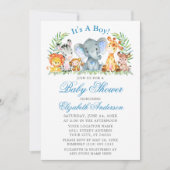 Waterverf Safari Animals Blue Script Baby shower Kaart (Voorkant)