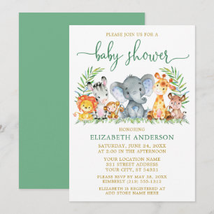 Waterverf Safari Animals Green Script Shower Gold Kaart
