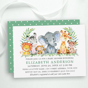 Waterverf Safari Animals Green Stip Baby shower Kaart