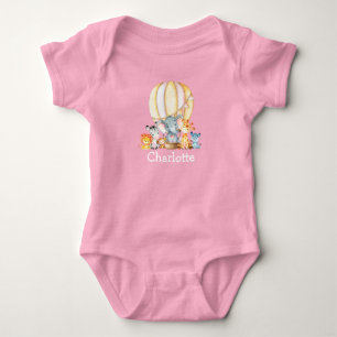 Waterverf Safari Animals Luchtballon Roze Romper