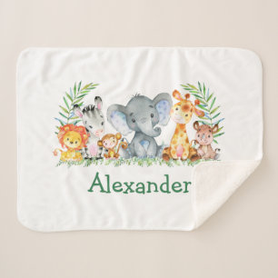 Waterverf Safari Baby Animals Baby Elephant Sherpa Deken