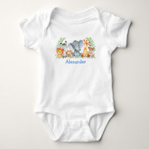 Waterverf Safari Baby Dieren Blauwe Olifant Romper