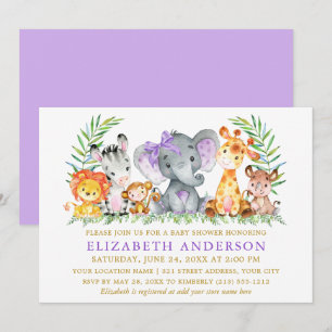 Waterverf Safari Baby shower Violet Bow Kaart