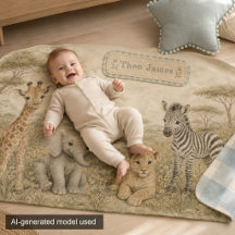 Waterverf Safari Dier Baby Naam Nursery Deken
