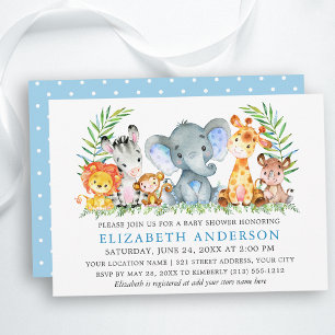 Waterverf Safari Dieren Baby shower Blauwe Stippen Kaart
