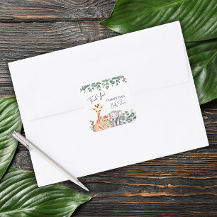 Waterverf Safari Dieren Baby shower Dank u Vierkante Sticker