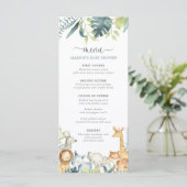 Waterverf Safari Dieren baby shower menu (Staand voorkant)