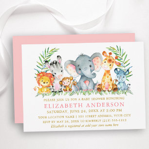 Waterverf Safari Dieren Baby Shower Roze Goud Kaart
