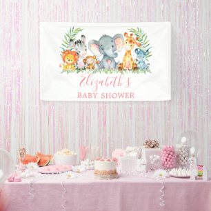 Waterverf Safari Dieren Baby shower Roze Spandoek