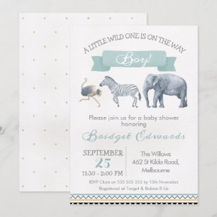 Waterverf Safari Dieren Baby shower Uitnodiging