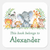 Waterverf Safari Dieren Groene Boekplaat Label (Voorkant)