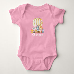 Waterverf Safari Dieren Luchtballon Roze Boog Romper