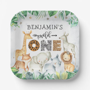 Waterverf Safari Dieren op een dag Papieren Bordje